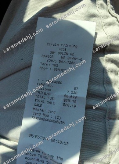 Circle K store payment receipt